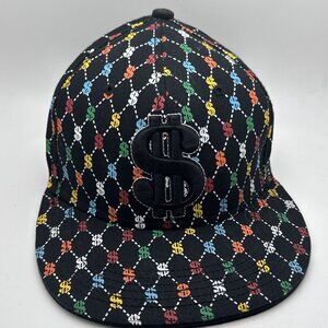 Finish Line Money Hat Cap Fitted 7 3/8 Money All Over Embroidered Flat Bill GR52